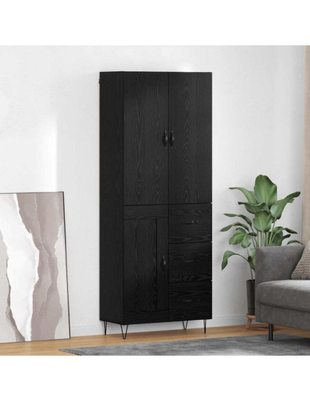 Credenza 2 pcs Rovere Nero Legno ingegnerizzato e vetro