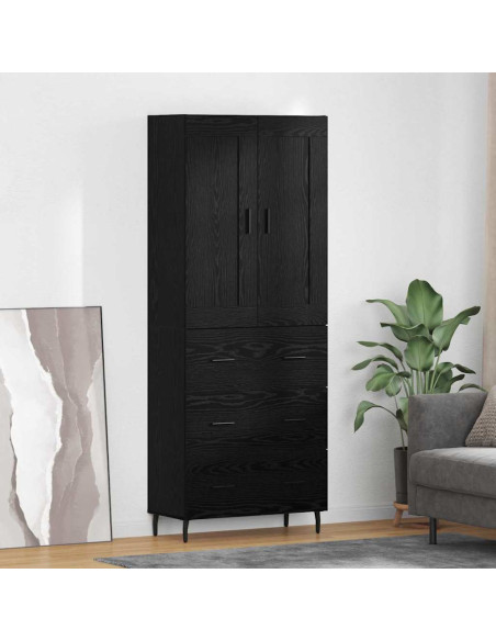 Credenza con cassetto 2 pcs Rovere Nero Legno multistrato