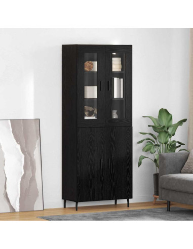 Credenza 2 pcs Rovere Nero Legno Stratificato e Vetro