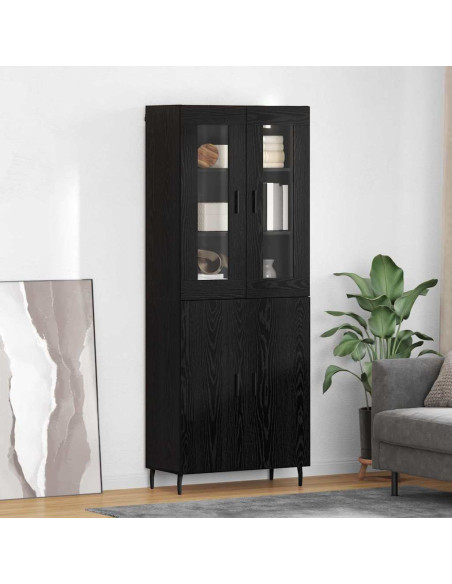 Credenza 2 pcs Rovere Nero Legno Stratificato e Vetro