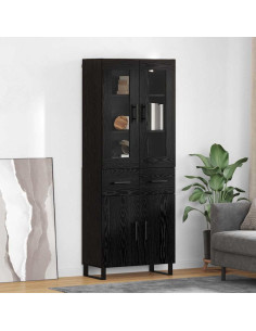 Credenza 2 pcs Rovere Nero Legno Stratificato e Vetro