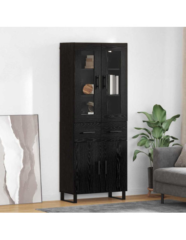 Credenza 2 pcs Rovere Nero Legno Stratificato e Vetro