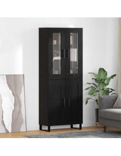 Credenza 2 pcs Rovere Nero Legno Stratificato e Vetro