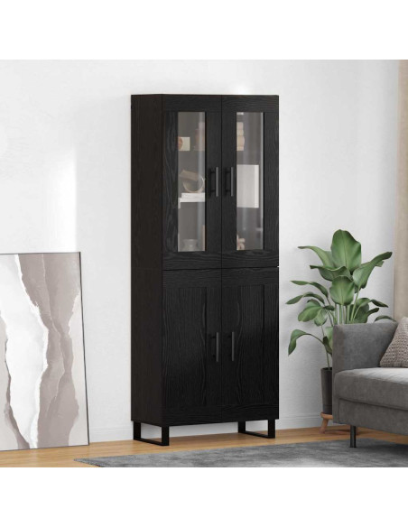 Credenza 2 pcs Rovere Nero Legno Stratificato e Vetro