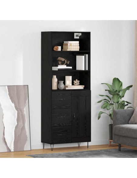 Credenza con cassetto 2 pcs Rovere Nero Legno multistrato