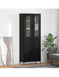 Credenza 2 pcs Rovere Nero Legno multistrato