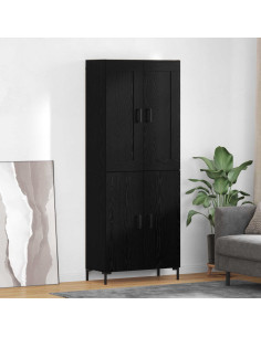Credenza 2 pcs Rovere Nero Legno multistrato