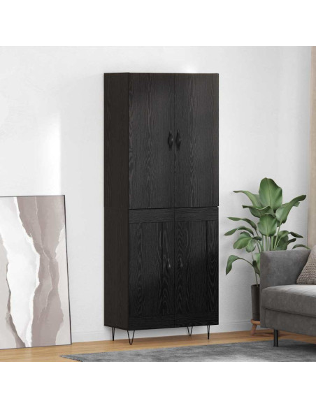 Credenza 2 pcs Rovere Nero Legno ingegnerizzato e vetro