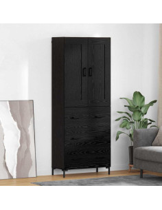 Credenza con cassetto 2 pcs Rovere Nero Legno multistrato