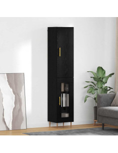Credenza 2 pcs Rovere Nero Legno multistrato