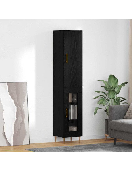 Credenza 2 pcs Rovere Nero Legno multistrato