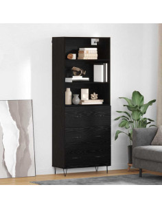Credenza con cassetto 2 pcs Rovere Nero Legno multistrato