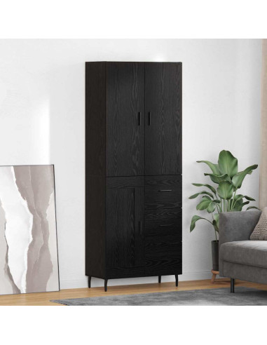 Credenza 2 pcs Rovere nero Legno Stratificato e Vetro