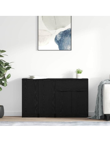 Credenza con cassetto 3 pcs Rovere nero Legno multistrato