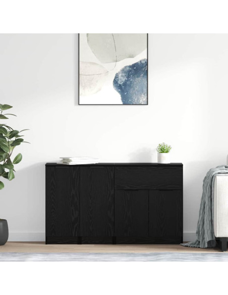 Credenza con cassetto 3 pcs Rovere nero Legno multistrato