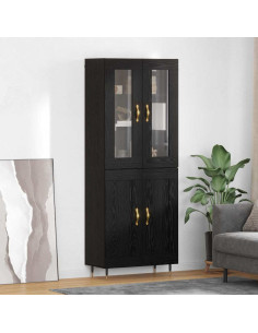 Credenza 2 pcs Rovere Nero Legno multistrato