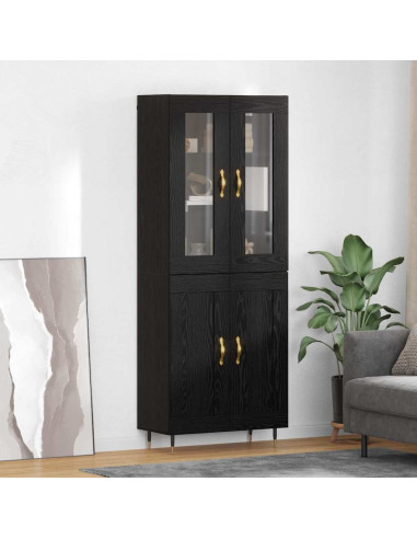 Credenza 2 pcs Rovere Nero Legno multistrato