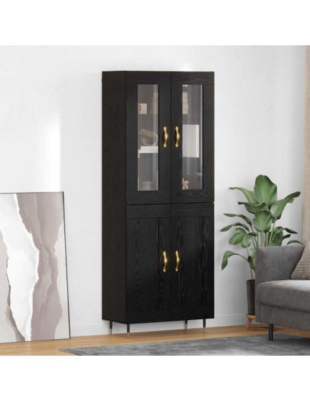 Credenza 2 pcs Rovere Nero Legno multistrato