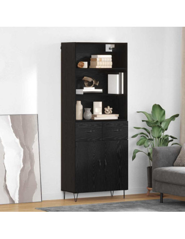 Credenza con cassetto 2 pcs Rovere Nero Legno multistrato
