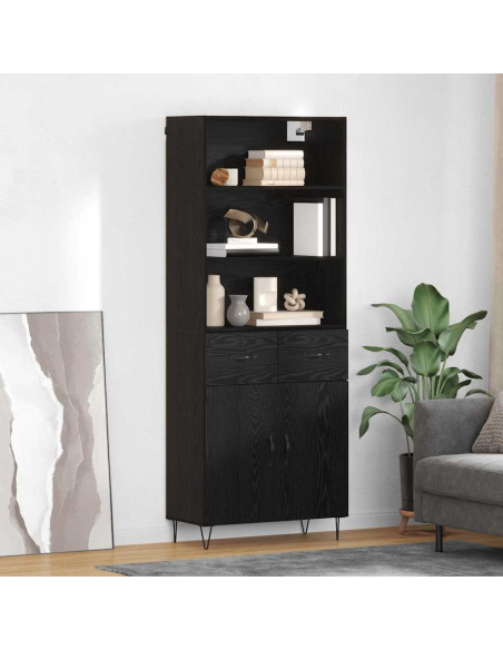 Credenza con cassetto 2 pcs Rovere Nero Legno multistrato