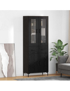 Credenza con cassetto 2 pcs Rovere Nero Legno multistrato