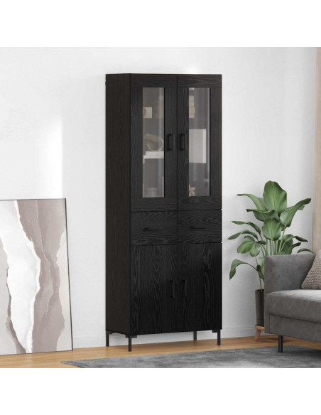 Credenza con cassetto 2 pcs Rovere Nero Legno multistrato
