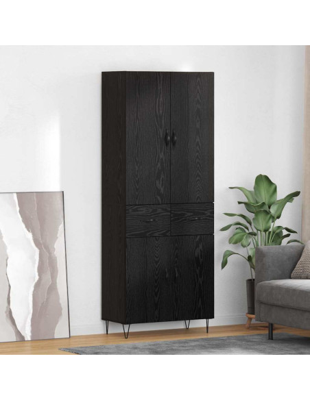 Credenza 2 pcs Rovere Nero Legno ingegnerizzato e vetro