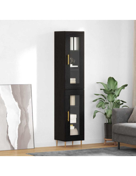 Credenza 2 pcs Rovere Nero Vetro