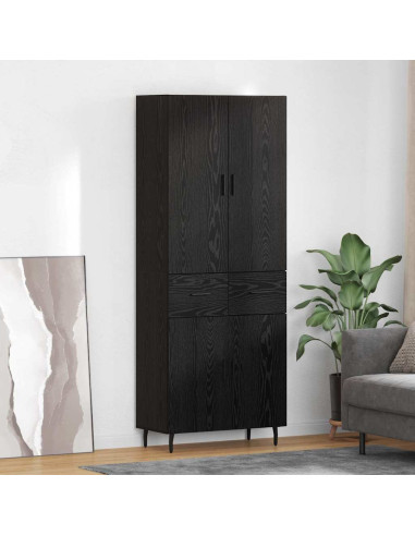 Credenza 2 pcs Rovere nero Legno Stratificato e Vetro
