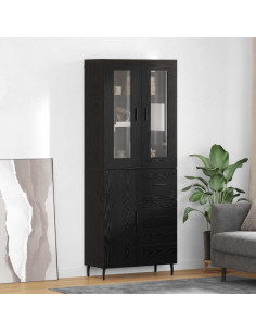 Credenza 2 pcs Rovere Nero Legno Stratificato e Vetro