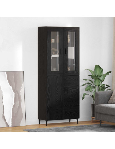 Credenza 2 pcs Rovere Nero Legno Stratificato e Vetro