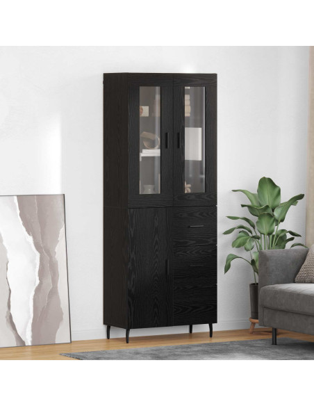 Credenza 2 pcs Rovere Nero Legno Stratificato e Vetro