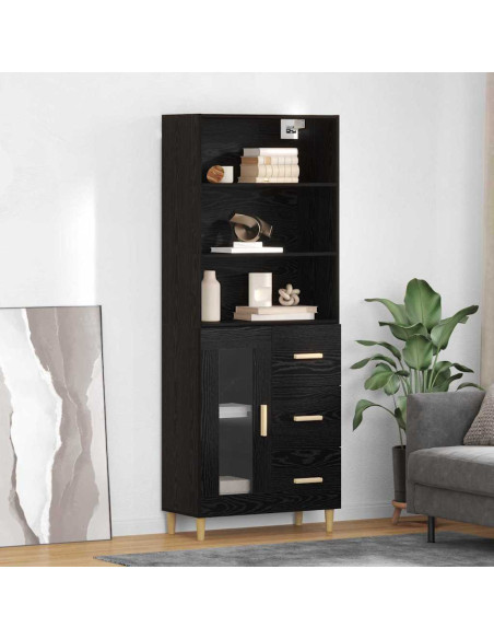 Credenza Rovere Nero 69,5 x 32,5 x 180 cm Legno multistrato