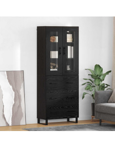 Credenza 2 pcs Rovere Nero Legno Stratificato e Vetro