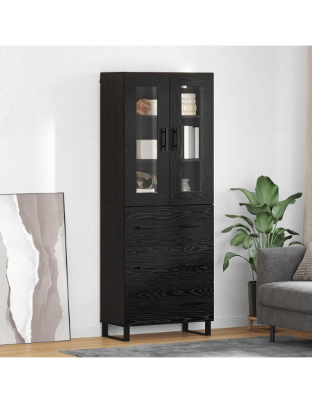 Credenza 2 pcs Rovere Nero Legno Stratificato e Vetro