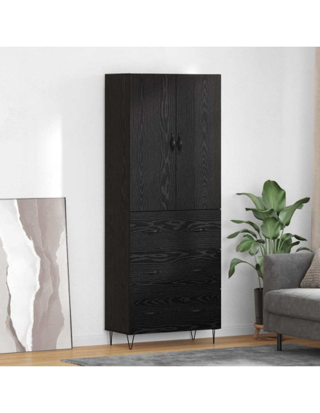 Credenza 2 pcs Rovere Nero Legno ingegnerizzato e vetro