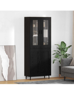 Credenza 2 pcs Rovere Nero Legno Stratificato e Vetro