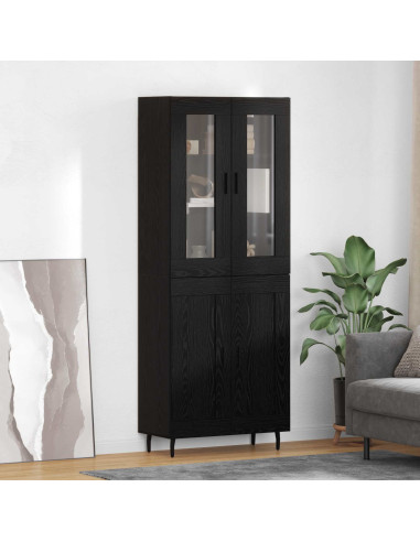 Credenza 2 pcs Rovere Nero Legno Stratificato e Vetro