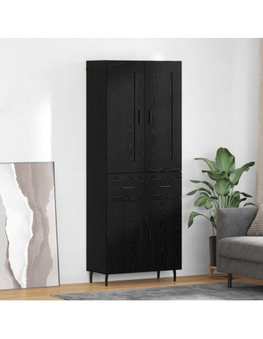 Credenza con cassetto 2 pcs Rovere Nero Legno multistrato