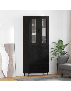 Credenza 2 pcs Rovere Nero Legno Stratificato e Vetro