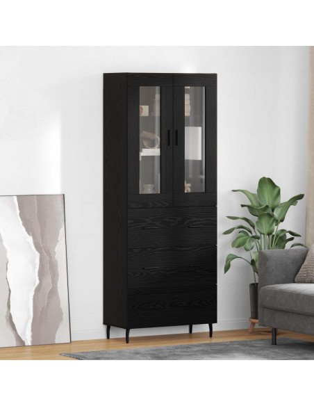 Credenza 2 pcs Rovere Nero Legno Stratificato e Vetro