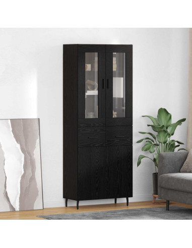 Credenza 2 pcs Rovere Nero Legno Stratificato e Vetro