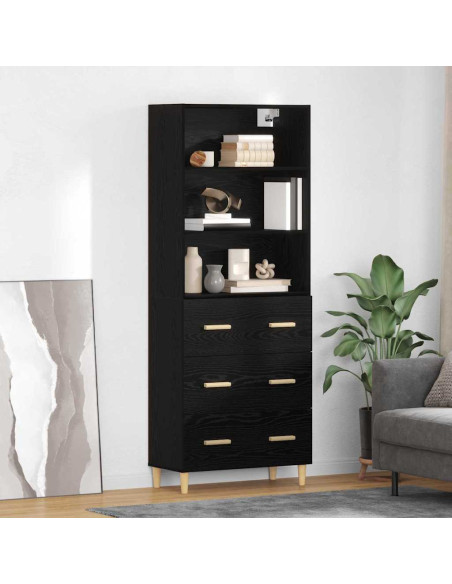 Credenza Rovere Nero 69,5 x 32,5 x 180 cm Legno multistrato