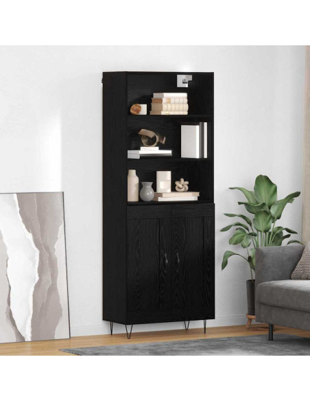 Credenza con cassetto 2 pcs Rovere Nero Legno multistrato