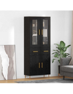 Credenza con cassetto 2 pcs Rovere Nero Legno multistrato