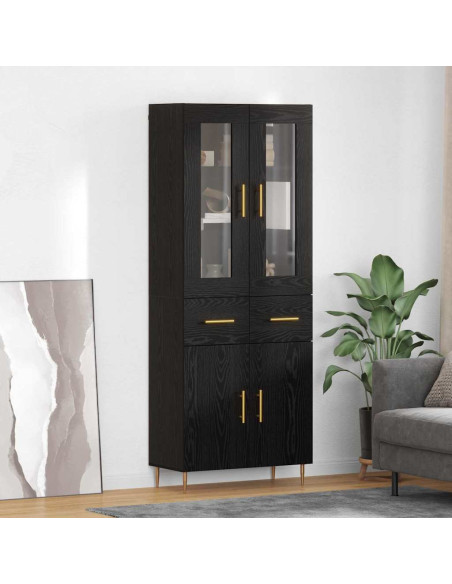 Credenza con cassetto 2 pcs Rovere Nero Legno multistrato