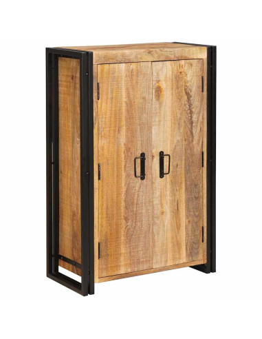 Highboard con Ante Legno di Mango Massello Grezzo e Metallo