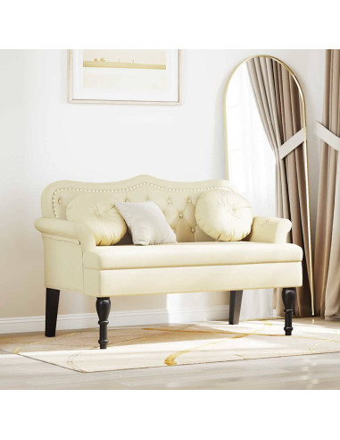 Panca Chesterfield Crema 120,5 x 65 x 75 cm Pelle Sintetica