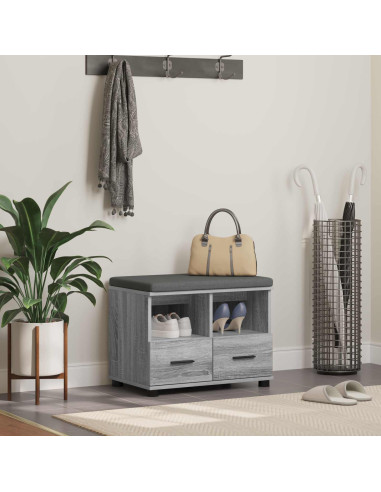 Panca per ingresso con cuscino Grigio Sonoma 60 x 38 x 46 cm