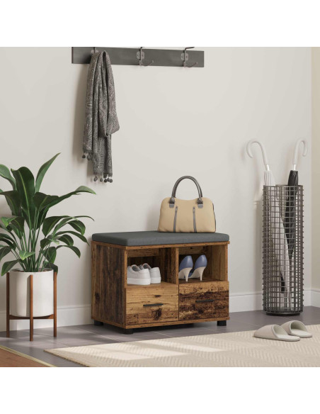 Panca per ingresso con cuscino Legno vecchio 60 x 38 x 46 cm